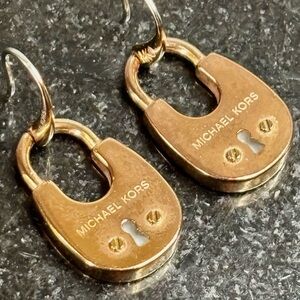 Michael Kors Gold Tone Padlock Drop Earrings with Logo